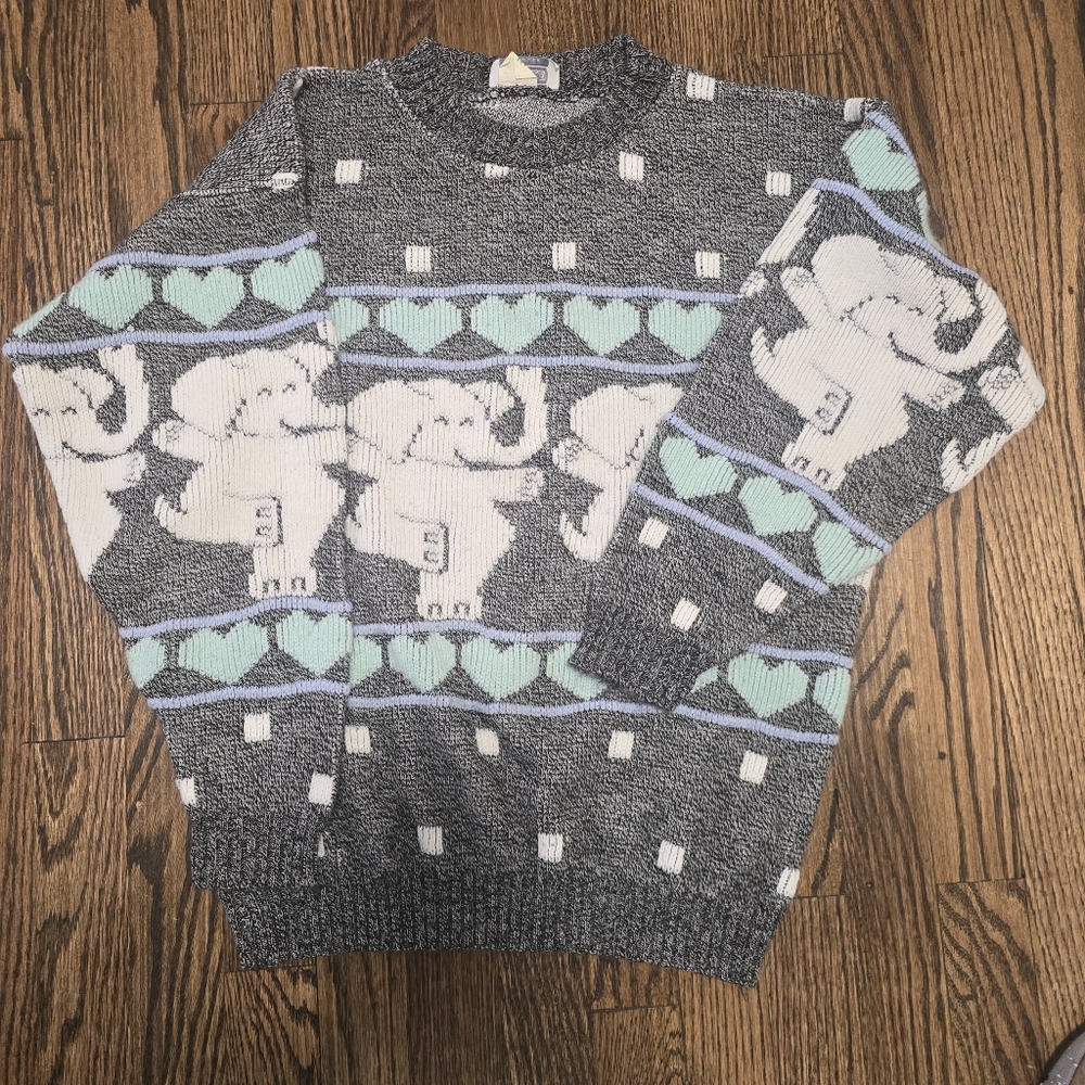 ARIELLE Vintage 90s Made In USA Dancing Elephant Sweater